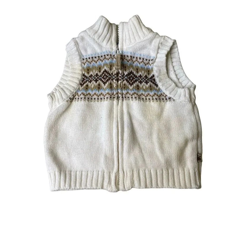 Carter’s Fair Isle Sweater Vest Baby Boy Zip Mock Neck White 3 Months Knit